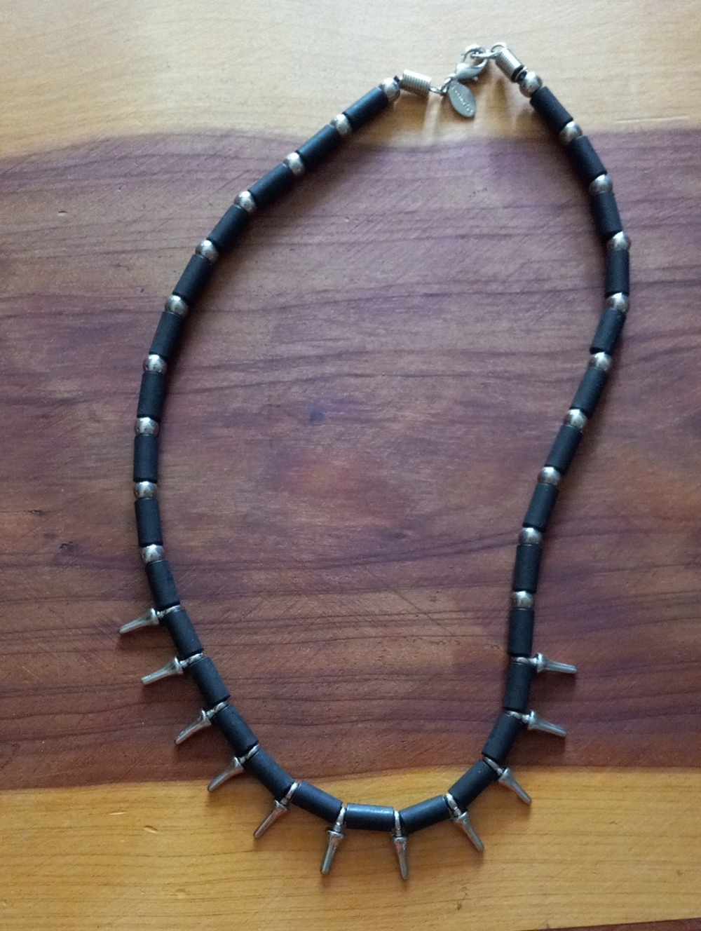 Panama Jack Spiked Choker Necklace - Black Tube Beads & Silver Spikes